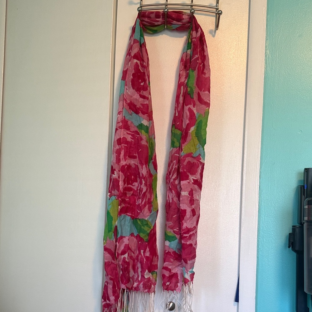 Lilly Pulitzer Vibrant Pink and Green Floral Scarf-pink first impression print